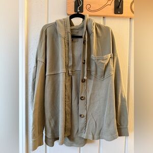 Women’s AEO Light Olive Green Waffle Hoodie Shacket Shirt size MEDIUM M